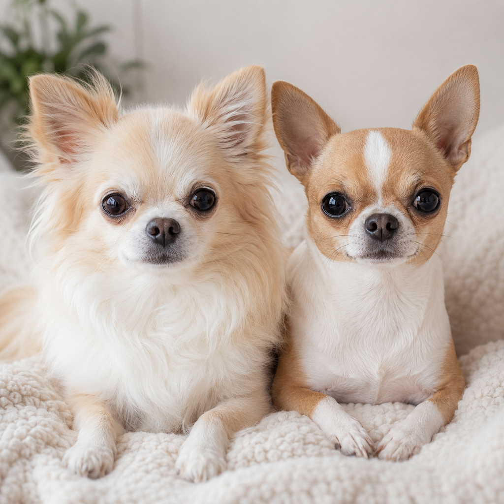 Two chihuahuas cuddled together sleeping in warm sunlight